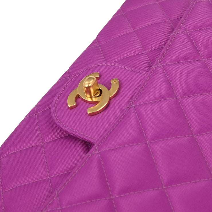 Chanel Purple Nylon Medium Single Flap Shoulder Bag 166599