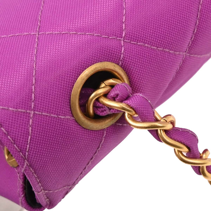 Chanel Purple Nylon Medium Single Flap Shoulder Bag 166599