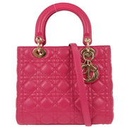 Christian Dior Pink Lambskin Lady Dior Cannage 2way Handbag 01-BO-0154 166600