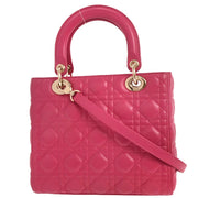 Christian Dior Pink Lambskin Lady Dior Cannage 2way Handbag 01-BO-0154 166600