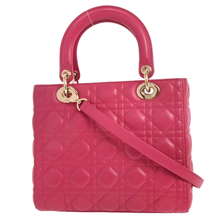 Christian Dior Pink Lambskin Lady Dior Cannage 2way Handbag 01-BO-0154 166600