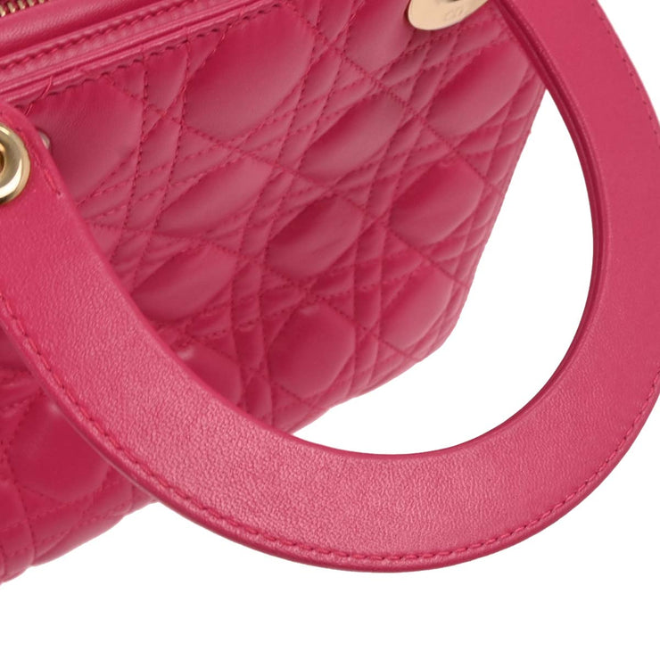 Christian Dior Pink Lambskin Lady Dior Cannage 2way Handbag 01-BO-0154 166600