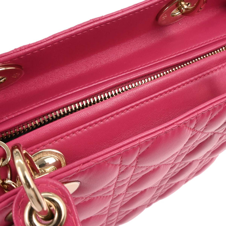 Christian Dior Pink Lambskin Lady Dior Cannage 2way Handbag 01-BO-0154 166600