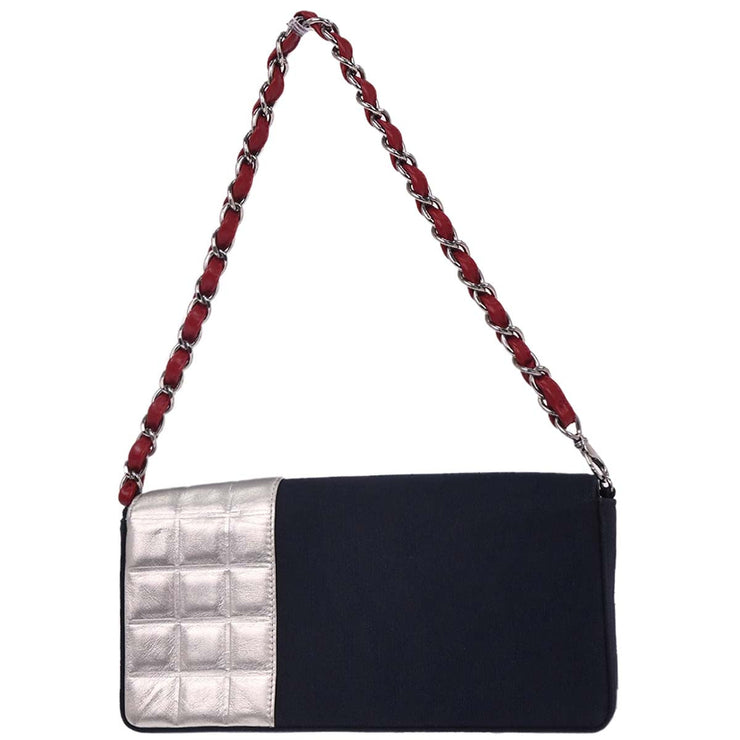 Chanel Navy Silver Canvas No.5 Choco Bar Handbag 166611