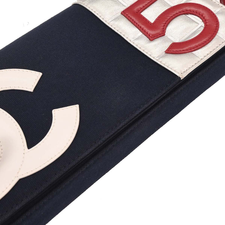 Chanel Navy Silver Canvas No.5 Choco Bar Handbag 166611