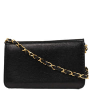 Chanel Black Lizard Turnlock Mini Full Flap Shoulder Bag 166612