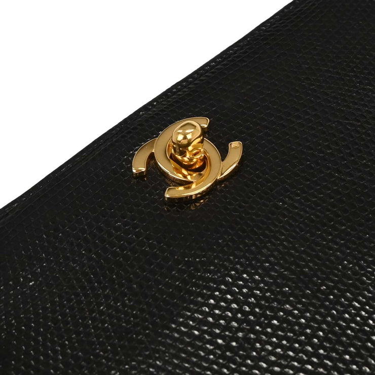 Chanel Black Lizard Turnlock Mini Full Flap Shoulder Bag 166612
