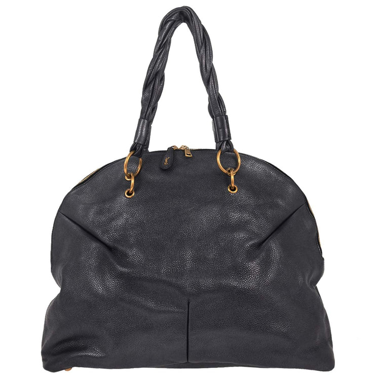 Yves Saint Laurent Metallic Navy Leather Calypso Handbag 211385 213317 166623