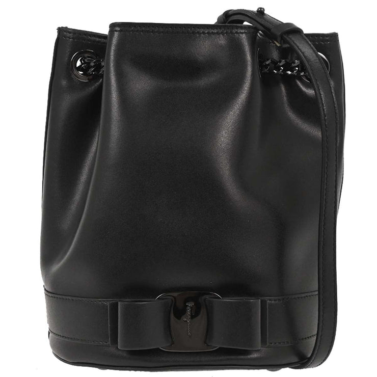 Salvatore Ferragamo Black Vara Bow Drawstring Shoulder Bag EZ-21 H491 166625
