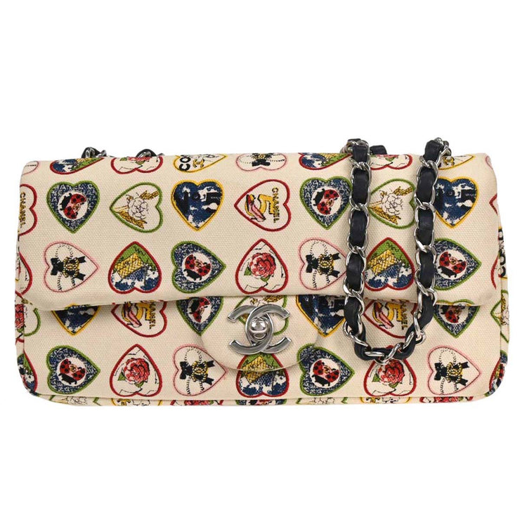 Chanel White Canvas Valentine Chain Shoulder Bag 166628