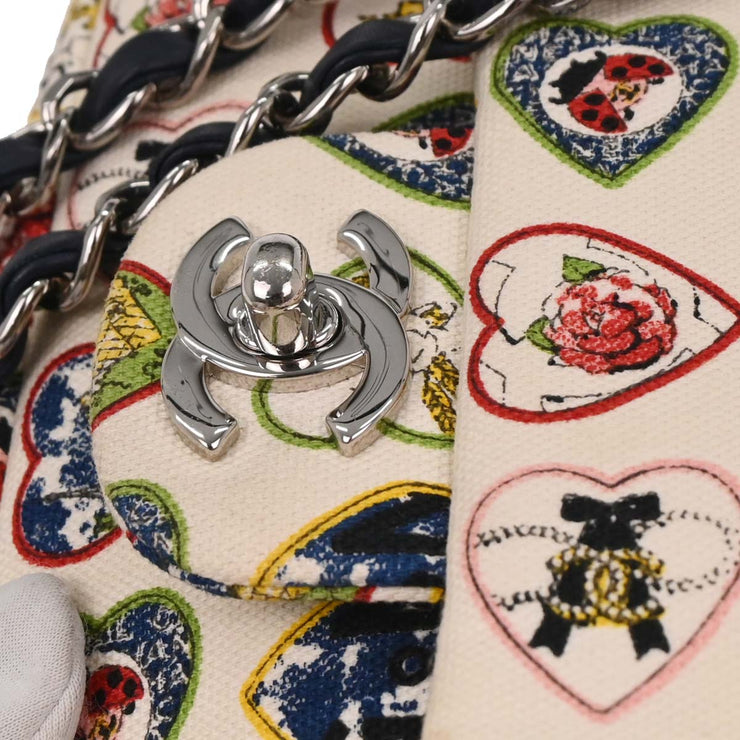 Chanel White Canvas Valentine Chain Shoulder Bag 166628