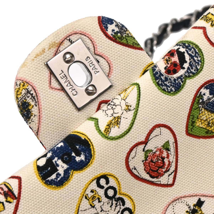 Chanel White Canvas Valentine Chain Shoulder Bag 166628