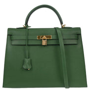 Hermes Green Courchevel Kelly 35 Sellier 2way Handbag 23X  G 166630