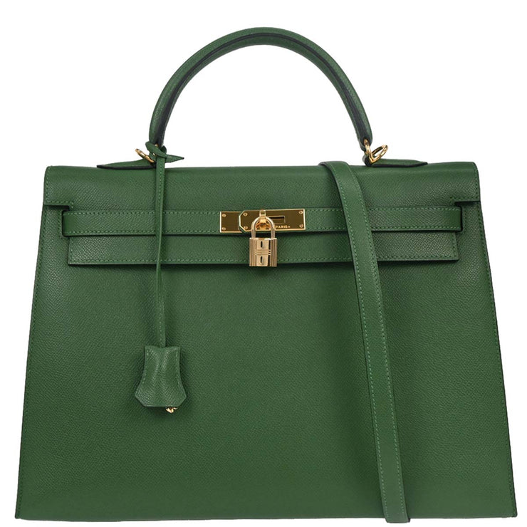 Hermes Green Courchevel Kelly 35 Sellier 2way Handbag 23X  G 166630