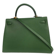 Hermes Green Courchevel Kelly 35 Sellier 2way Handbag 23X  G 166630