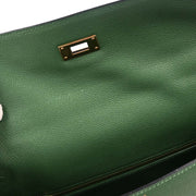 Hermes Green Courchevel Kelly 35 Sellier 2way Handbag 23X  G 166630