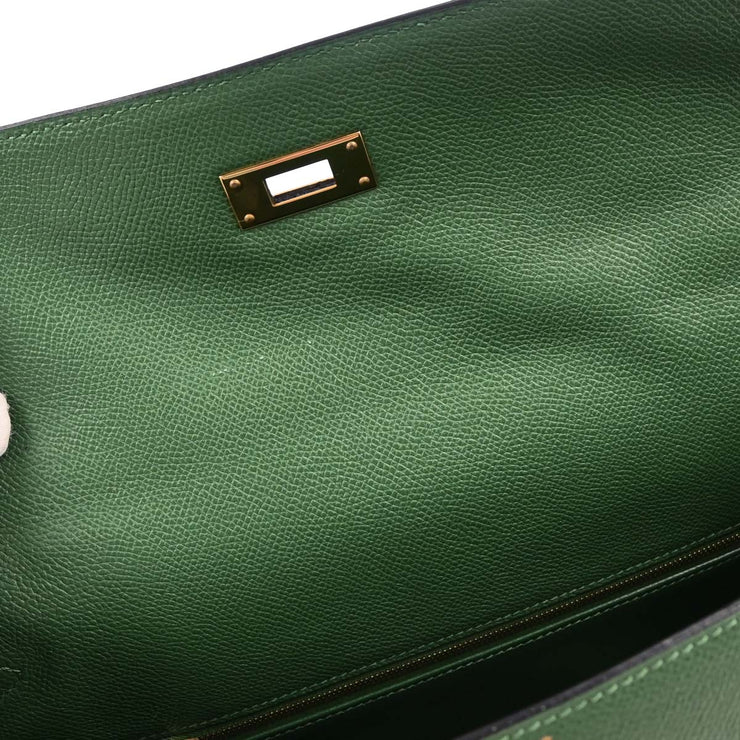 Hermes Green Courchevel Kelly 35 Sellier 2way Handbag 23X  G 166630