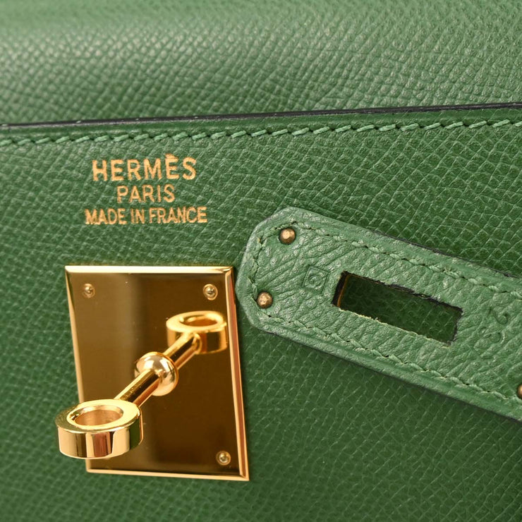 Hermes Green Courchevel Kelly 35 Sellier 2way Handbag 23X  G 166630
