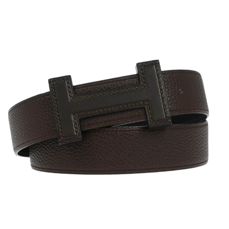 Hermes Brown Togo Box Calf Constance Reversible Belt #80 Small Good  Square:N 166634