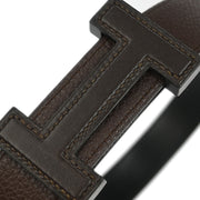 Hermes Brown Togo Box Calf Constance Reversible Belt #80 Small Good  Square:N 166634