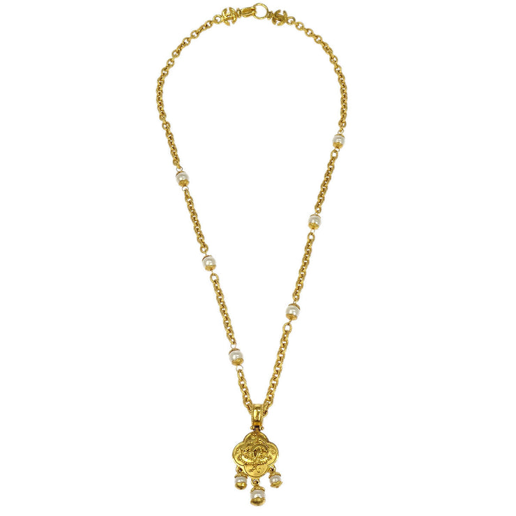 Chanel Artificial Pearl Gold Chain Pendant Necklace 96A 166657