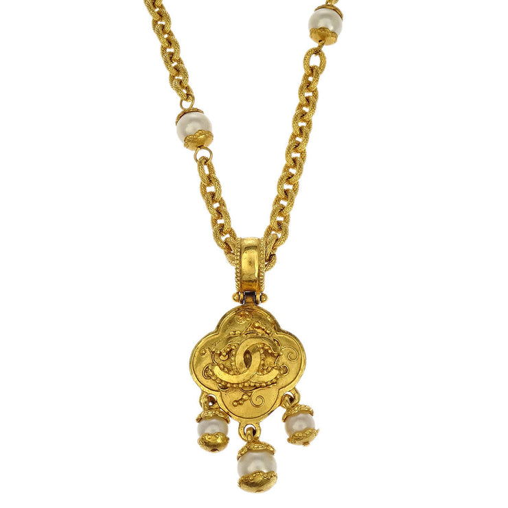 Chanel Artificial Pearl Gold Chain Pendant Necklace 96A 166657