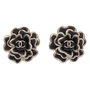 Chanel Flower Earrings Clip-On Silver Black 03C 166664