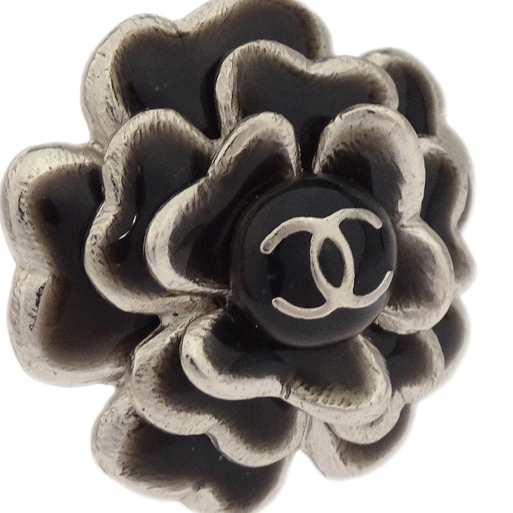 Chanel Flower Earrings Clip-On Silver Black 03C 166664