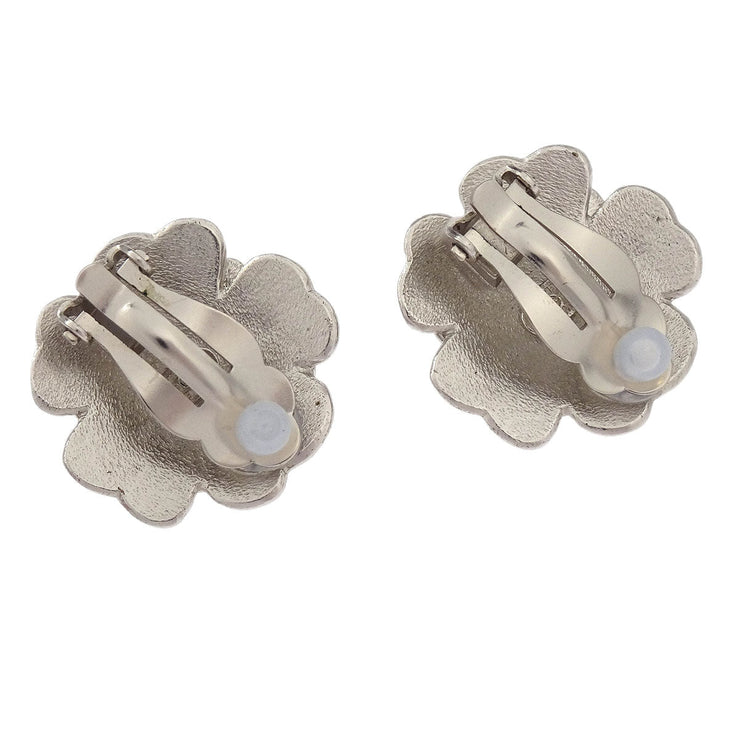 Chanel Flower Earrings Clip-On Silver Black 03C 166664