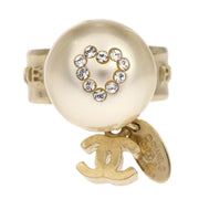 Chanel Rhinestone Artificial Pearl Ring Gold #52 08P 166668