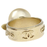 Chanel Rhinestone Artificial Pearl Ring Gold #52 08P 166668