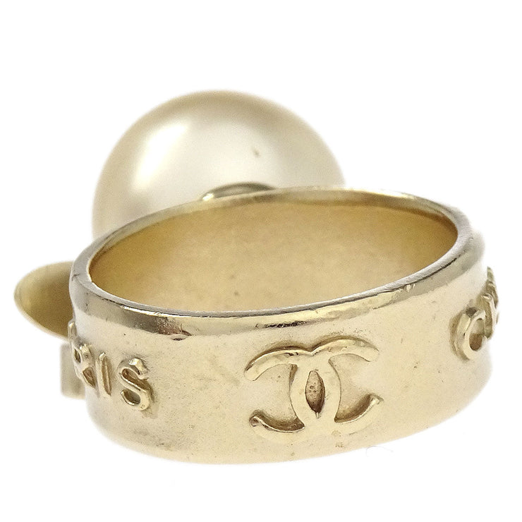 Chanel Rhinestone Artificial Pearl Ring Gold #52 08P 166668