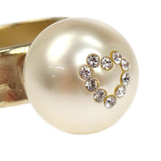 Chanel Rhinestone Artificial Pearl Ring Gold #52 08P 166668