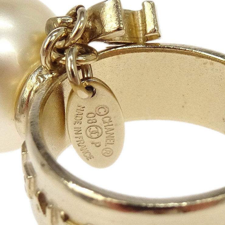 Chanel Rhinestone Artificial Pearl Ring Gold #52 08P 166668