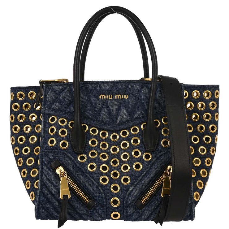 Miu Miu Navy Denim Biker Tote Bag R1032V 53 166694
