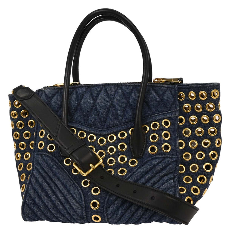 Miu Miu Navy Denim Biker Tote Bag R1032V 53 166694