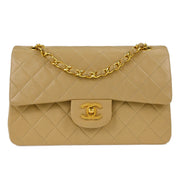 Chanel Beige Lambskin Small Classic Double Flap Shoulder Bag 166705