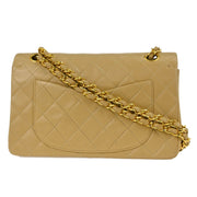 Chanel Beige Lambskin Small Classic Double Flap Shoulder Bag 166705