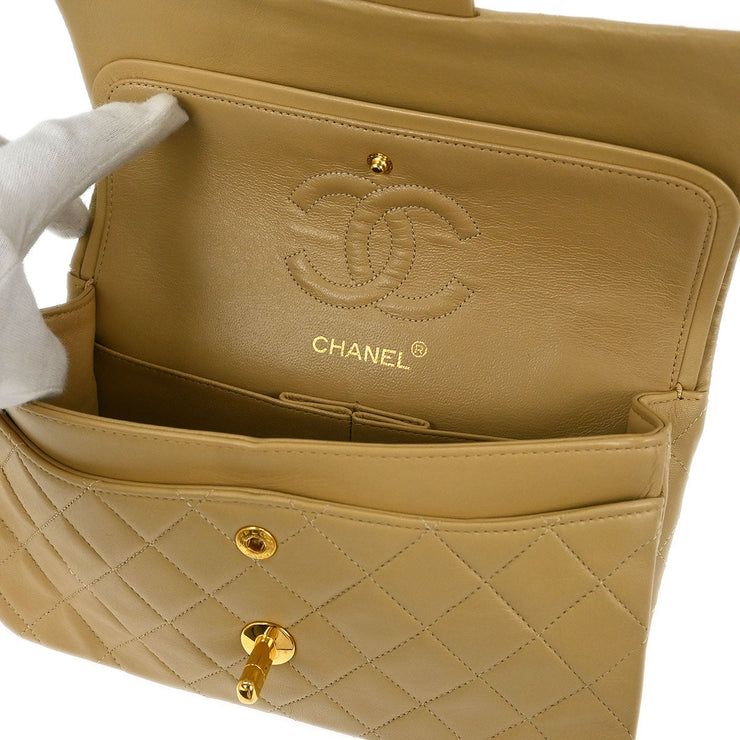 Chanel Beige Lambskin Small Classic Double Flap Shoulder Bag 166705