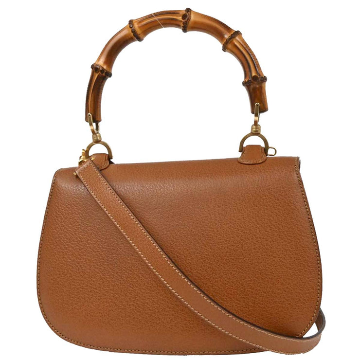 Gucci Brown Pigskin Bamboo 2way Handbag 000¥926¥0633 166711