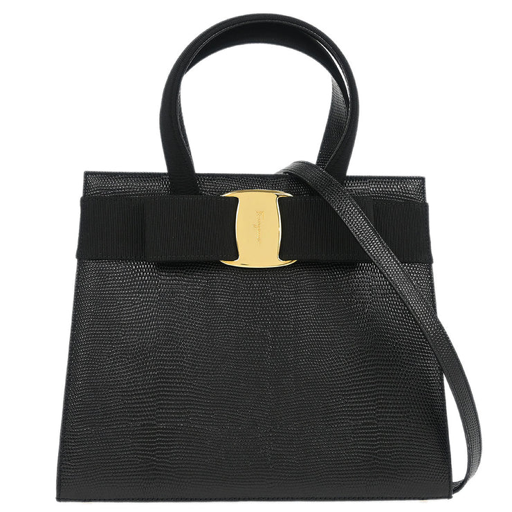 Salvatore Ferragamo Black Vara Bow Handbag BA-21 4178 166728