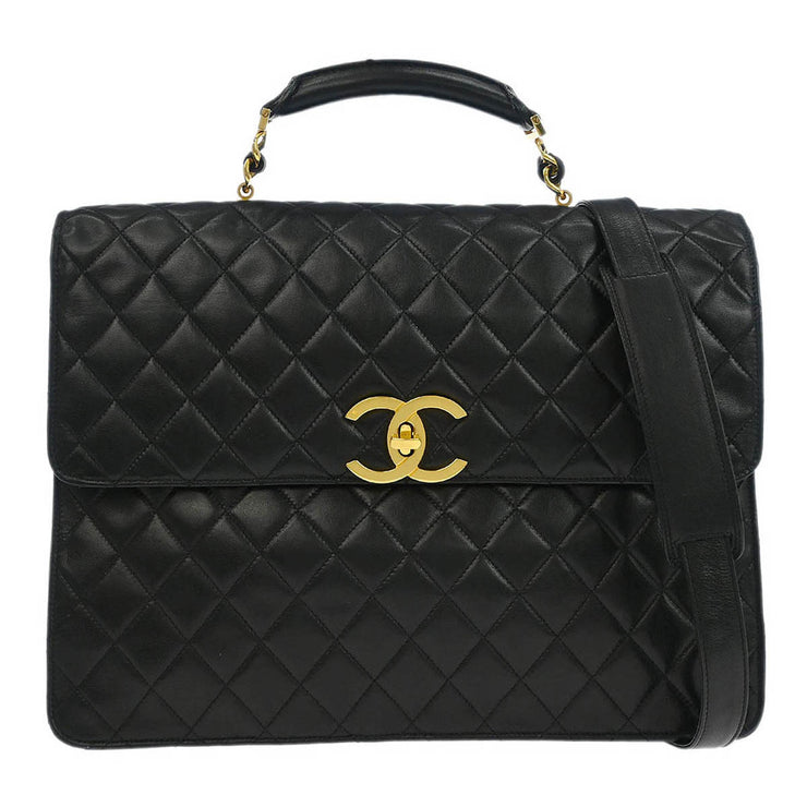 Chanel Black Lambskin 2way Briefcase Handbag 166749