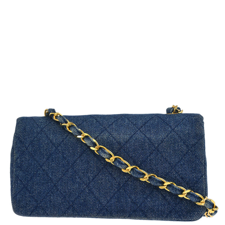 Chanel Blue Denim Turnlock Mini Full Flap Shoulder Bag 166750