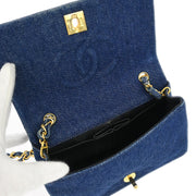 Chanel Blue Denim Turnlock Mini Full Flap Shoulder Bag 166750