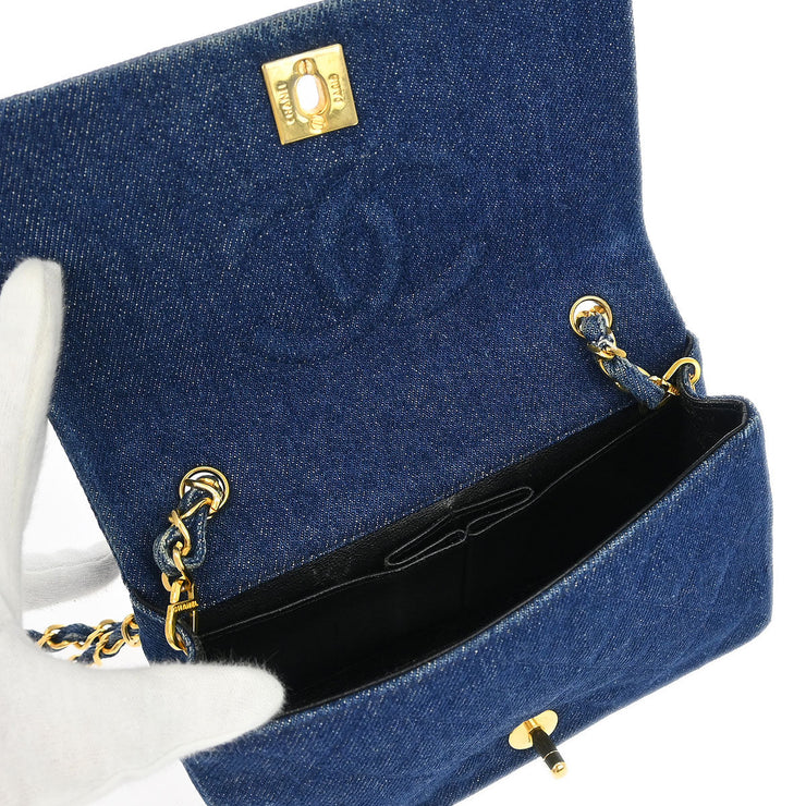 Chanel Blue Denim Turnlock Mini Full Flap Shoulder Bag 166750