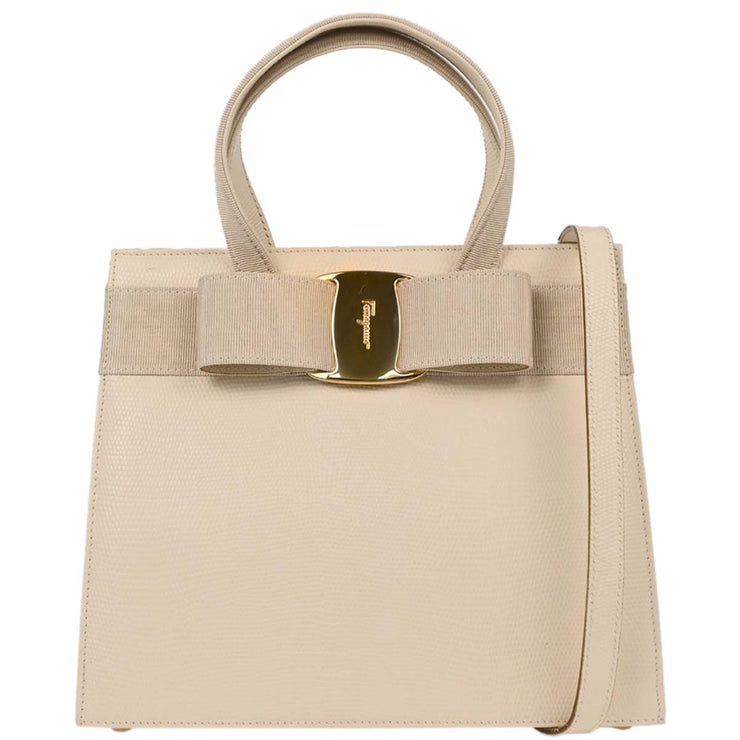 Salvatore Ferragamo White LeaVara Bow 2way Handbag BA214178 166775