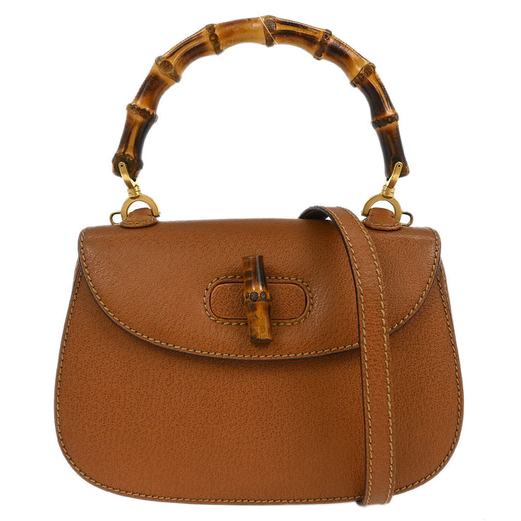 Gucci Brown Pigskin Bamboo 2way Handbag 00020460188 166777