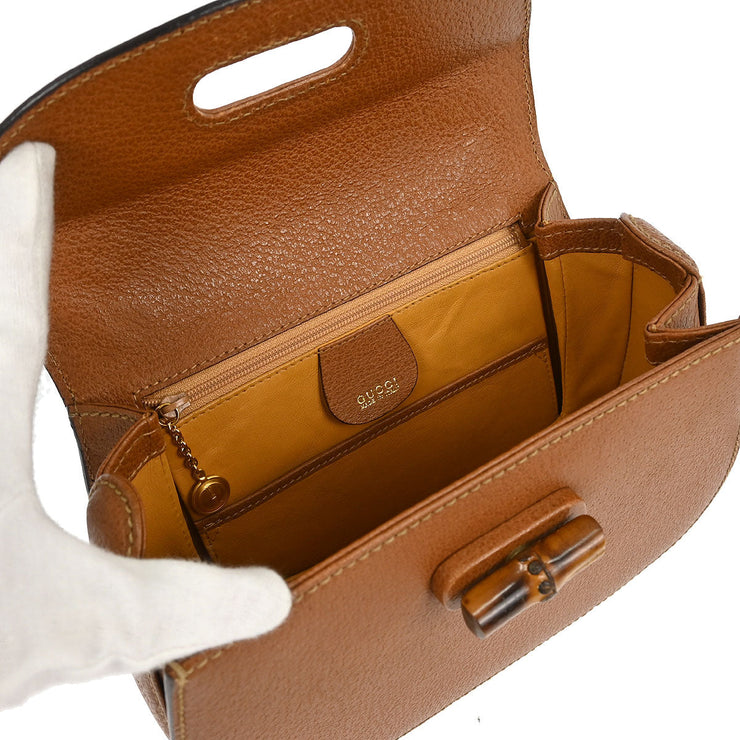 Gucci Brown Pigskin Bamboo 2way Handbag 00020460188 166777
