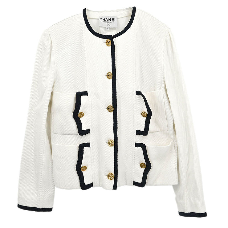 Chanel Single Breasted Collarless Jacket White #44 171669