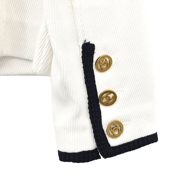 Chanel Single Breasted Collarless Jacket White #44 171669